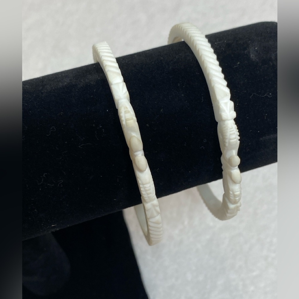 Bengali Carved Shell Bangles from India- set of two white